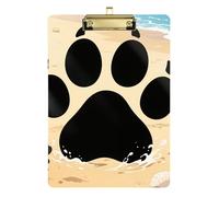 Clipboard Clip A4 Size 12.5" x 9" Metal Clipboards with Low Profile Clip for Social Worker Elementary Paw Print on Beach