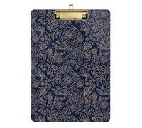 Clipboard Clip A4 Size 12.5" x 9" Plastic Clipboard with Low Profile Clip for Pediatric Nurse Office Supplies Copper-Gold Gloss Outline Navy Dark Blue