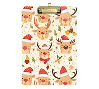 Clipboard Clip A4 Size 12.5" x 9" Work Clipboard with Low Profile Clip for Coaches Office Supplies Cartoon Reindeer Head with Xmas Hat