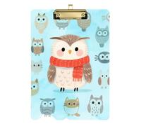 Clipboard Clips A4 Size 12.5" x 9" Art Clipboard with Low Profile Clip for Police Outdoor Sketching Cartoon Kawaii-Style Owl Blue