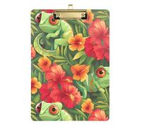 Clipboard Clips A4 Size 12.5" x 9" Art Clipboard with Low Profile Clip for Volleyball Coaches Elementary Cartoon Chameleon with Flower