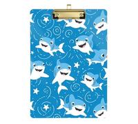 Clipboard Clips A4 Size 12.5" x 9" Clip Board Folder with Low Profile Clip for Doctor Office Meeting Cute Little Shark Stars Blue