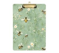 Clipboard Clips A4 Size 12.5" x 9" Folder Clipboard with Low Profile Clip for Social Worker Office Meeting Sweet Bees Sage Green