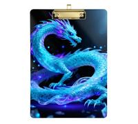 Clipboard Clips A4 Size 12.5" x 9" Inspectors Clipboard with Low Profile Clip for Coaches Coaching Trade Quest Glowing Azure Crystal Dragon