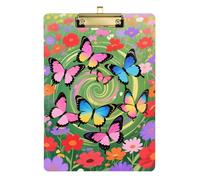 Clipboard Clips A4 Size 12.5" x 9" Jobsite Clipboard with Low Profile Clip for Hospital Office Supplies Butterflies in Colorful Flower Field