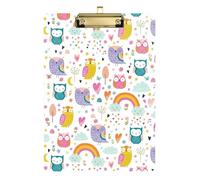 Clipboard Clips A4 Size 12.5" x 9" Metal Clipboard Folder with Low Profile Clip for Football Coaches Outdoor Sketching Rainbow Owl Pattern