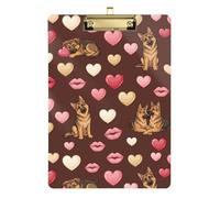 Clipboard Clips A4 Size 12.5" x 9" Metal Clipboard Folder with Low Profile Clip for Pediatric Nurse Laboratory Accessories Valentines Shepherd Dogs Hearts