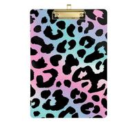 Clipboard Clips A4 Size 12.5" x 9" Metal Clipboard Folder with Low Profile Clip for Police Medical Contractor Pink Teal Leopard Pattern