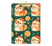 Clipboard Clips A4 Size 12.5" x 9" Metal Clipboard Folder with Low Profile Clip for Softball Coaches Medical Contractor Cartoon Chipmunks with Xmas Hat Berry