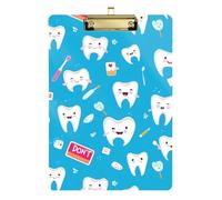 Clipboard Clips A4 Size 12.5" x 9" Metal Clipboards with Low Profile Clip for Coaches Medical Contractor Cute Healthy Teeth Dental Health Care Cartoon