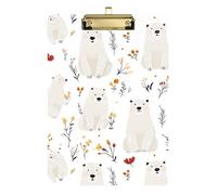 Clipboard Clips A4 Size 12.5" x 9" Thick Clipboard with Low Profile Clip for Observation Recorder Classroom Cute Polar Bear White