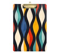 Clipboard Clips A4 Size 12.5" x 9" Transparent Clipboard with Low Profile Clip for Social Worker Office Meeting Retro Colorful Waves