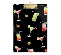 Clipboard Colorful Cocktails Drinks Writing Clipboards Paperboard Chic Design Clipboards for Teachers, Students, Nurses, Low Profile Gold Clip Retractable Hanging Tab