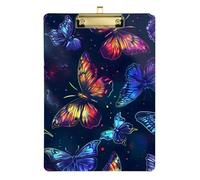 Clipboard Colorful Neon Butterfly Writing Clipboards Standard A4 Letter Size Clipboards for Classrooms, Restaurants, School, 12.5 x 9 Inches Gold Clip, Gold12x9in