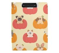 Clipboard Cute Brown Cartoon Halloween Pumpkin Dogs A4 Clipboard with Padfolio Horizontal and Vertical Double Clips Office Clip Board with Cover
