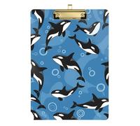 Clipboard Cute Cartoon Dolphin Blue Writing Clipboard Cute Decorative Letter Size Clipboards for Classrooms, Restaurants, School, A4 Letter Size 12.5 x 9 Inches Gold Clip