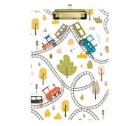 Clipboard Cute Cartoon Trains Tracks Beige Portable Clipboard Paperboard Chic Design Clipboards for Classrooms, Restaurants, School, Low Profile Gold Clip Retractable Hanging Tab