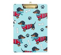 Clipboard Cute Dachshund Dog Blue Writing Board A4 Standard Size Clip Board for Teachers, Students, Nurses, 12.5 x 9 Inches Gold Clip