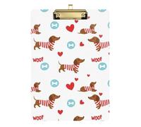 Clipboard Cute Dachshund Dog White Writing Clipboard for Teachers, Students, Nurses Cute Decorative Letter Size Clipboards, A4 Letter Size 12.5 x 9 Inches Gold Clip