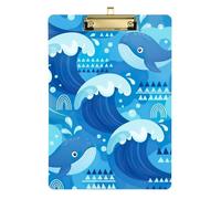 Clipboard Cute Dolphin Blue Fashion Clipboard Hanging Clipboards A4 Standard Size for Women Men Teachers Nurses, 12.5 x 9 Inches Gold Clip