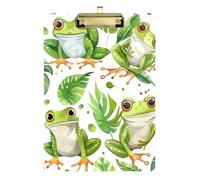 Clipboard Cute Frog Tropical Leaf Green Portable Clipboard for Students, Women, Man Hardboard Clipboards Standard Size, A4 Letter Size 12.5 x 9 Inches Gold Clip, Gold12x9in