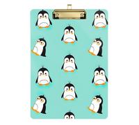 Clipboard Cute Funny Penguin Turquoise Writing Board Paperboard Chic Design Clipboards for Teacher Student Lawyer Nurse, A4 Letter Size 12.5 x 9 Inches Gold Clip
