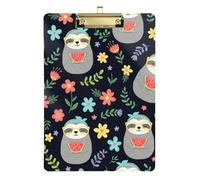 Clipboard Cute Gray Sloth Flowers Writing Board A4 Standard Size Clip Board for Nurses, Lawyers, Doctor Offices, 12.5 x 9 Inches Gold Clip