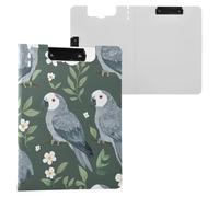 Clipboard Cute Grey Parrots Sage Green A4 Clipboard with Padfolio Two Metal Clips Pen Holder Nursing Clip Board with Cover