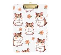 Clipboard Cute Hamster Floral Beige Decorative Clipboards A4 Standard Size Clip Board for Women Men Teachers Nurses, 12.5 x 9 Inches Gold Clip, Gold12x9in