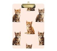 Clipboard Cute Orange Brown Kittens Pale Decorative Clipboards Hanging Clipboards A4 Standard Size for Students, Women, Man, Low Profile Gold Clip Retractable Hanging Tab