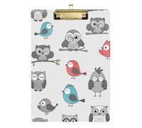 Clipboard Cute Owls Birds Grey Portable Clipboard A4 Standard Size Clip Board for Women Men Office Supplies, 12.5 x 9 Inches Gold Clip