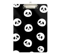 Clipboard Cute Panda Black Decorative Clipboard Hanging Clipboards A4 Standard Size for Teachers, Students, Nurses, Low Profile Silver Clip Retractable Hanging Tab