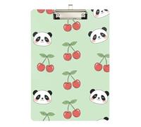 Clipboard Cute Panda Red Cherries Pastel Writing Board Letter Size Clipboards for Teachers, Students, Nurses, A4 Letter Size 12.5 x 9 Inches Silver Clip, Silver12x9in