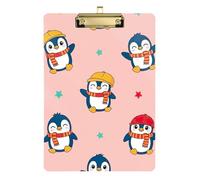 Clipboard Cute Penguins Pastel Pink Writing Boards Paperboard Chic Design Clipboards for Students, Women, Man, Low Profile Gold Clip Retractable Hanging Tab