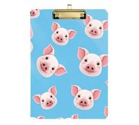 Clipboard Cute Pig Blue Fashion Clipboard for Teachers, Students, Nurses A4 Standard Size Clipboards Hardboard Low Profile Gold Clip Retractable Hanging Tab