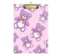 Clipboard Cute Purple Bears Pastel Portable Clipboard Paperboard Chic Design Clipboards for Students, Women, Man, A4 Letter Size 12.5 x 9 Inches Gold Clip, Gold12x9in