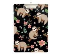 Clipboard Cute Sloth Flower Black Decorative Clipboards A4 Standard Size Clipboards Hardboard for Women Men Teachers Nurses, 12.5 x 9 Inches Silver Clip, Silver12x9in