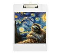 Clipboard Cute Sloth Starry Night Sky Cute Clipboards Hardboard Clipboard Standard Size for Students, Women, Man, Low Profile Gold Clip Retractable Hanging Tab 12.5 x 9 Inches