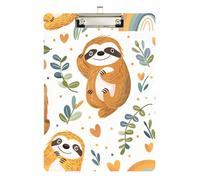 Clipboard Cute Sloth White Writing Board for Teacher Student Lawyer Nurse Cute Decorative Letter Size Clipboards, A4 Letter Size 12.5 x 9 Inches Silver Clip