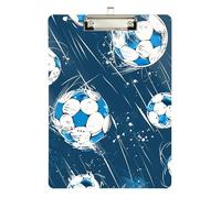 Clipboard Cute Soccer Ball Blue Cute Clipboard A4 Standard Size Clipboards Hardboard for Classrooms, Restaurants, School, Low Profile Silver Clip Retractable Hanging Tab