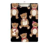 Clipboard Cute Teddy Bears Black Writing Board Paperboard Chic Design Clipboards for Nurses, Lawyers, Doctor Offices, A4 Letter Size 12.5 x 9 Inches Silver Clip