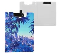 Clipboard Dark Purple Towns and Trees A4 Clipboard Folio Binder Two Metal Clips Pen Holder Office Clip Board with Hard Cover