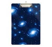 Clipboard Deep Space Galaxy Blue Stars Writing Boards Letter Size Clipboards for Nurses Teachers Coaches, Low Profile Gold Clip Retractable Hanging Tab