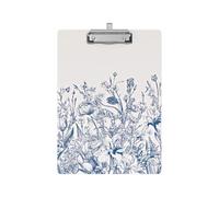 Clipboard Design Decorative Wood A4 Letter Size Clip Boards for Classroom Office, Standard Size 9" x 12.5" with Low Profile Metal Clip - Blue Flower