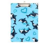 Clipboard Dolphins Light Blue Cute Clip Board for Teachers, Students, Nurses Standard A4 Letter Size Clipboards Low Profile Silver Clip Retractable Hanging Tab