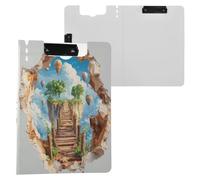Clipboard Foldable 3D Optical Illusion Wooden Bridge Island A4 Clipboard Folio Double Clips Pen Holder Office Clip Board with Cover