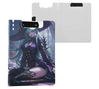 Clipboard Foldable Anime Girl Witch A4 Clipboard with Padfolio Double Metal Clips Pen Holder Office Clip Board with Hard Cover