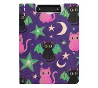 Clipboard Foldable Black and Pink Halloween Cats A4 Clipboard Binderfolio Two Metal Clips Pen Holder Nursing Clip Board with Cover