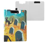 Clipboard Foldable Black Cats are Prowling Around A Cemetery Filled with Tombstones A4 Clipboard Binder Double Clips Pen Holder School Clip Board with Hard Cover