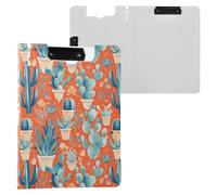Clipboard Foldable Blue Cacti Orange A4 Clipboard with Padfolio Horizontal and Vertical Double Clips School Clip Board with Hard Cover
